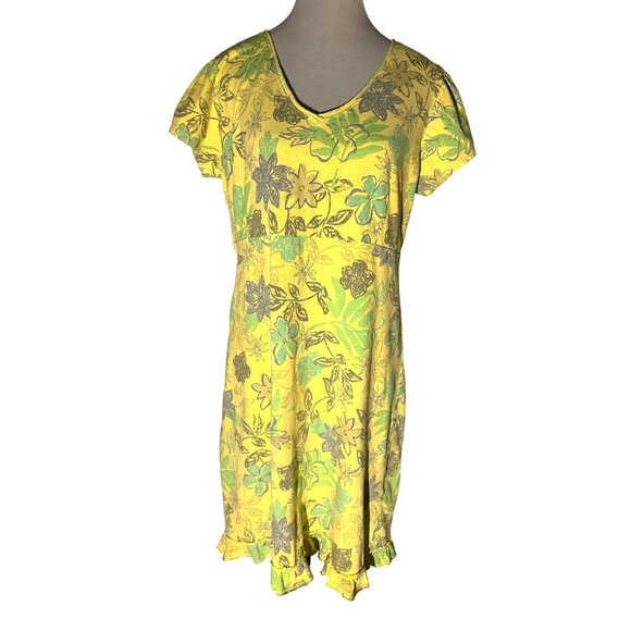 fresh produce Dresses & Skirts - Fresh Produce Yellow Floral A-Line Dress With Ruffle Hem V-Neck Short Sleeves 10